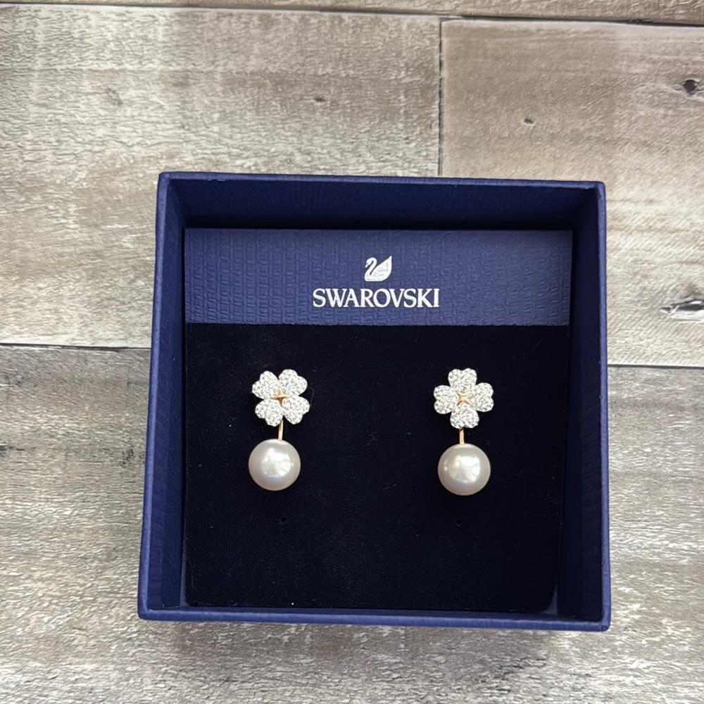 Swarovski Gold and Silver Floral Pearl Earrings